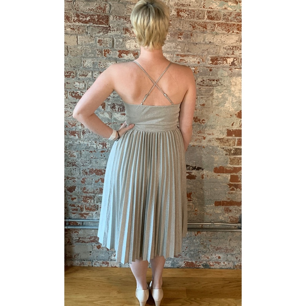 NWT Anthropologie Elevenses Metallic Pleated Dress - Picture 2 of 8